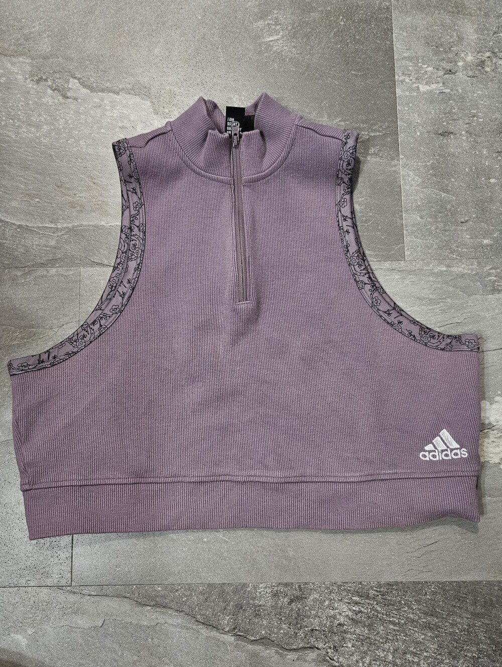 Adidas Cropped Ribbed Half-Zip Tank. Old Purple (Mauve). Size XL.